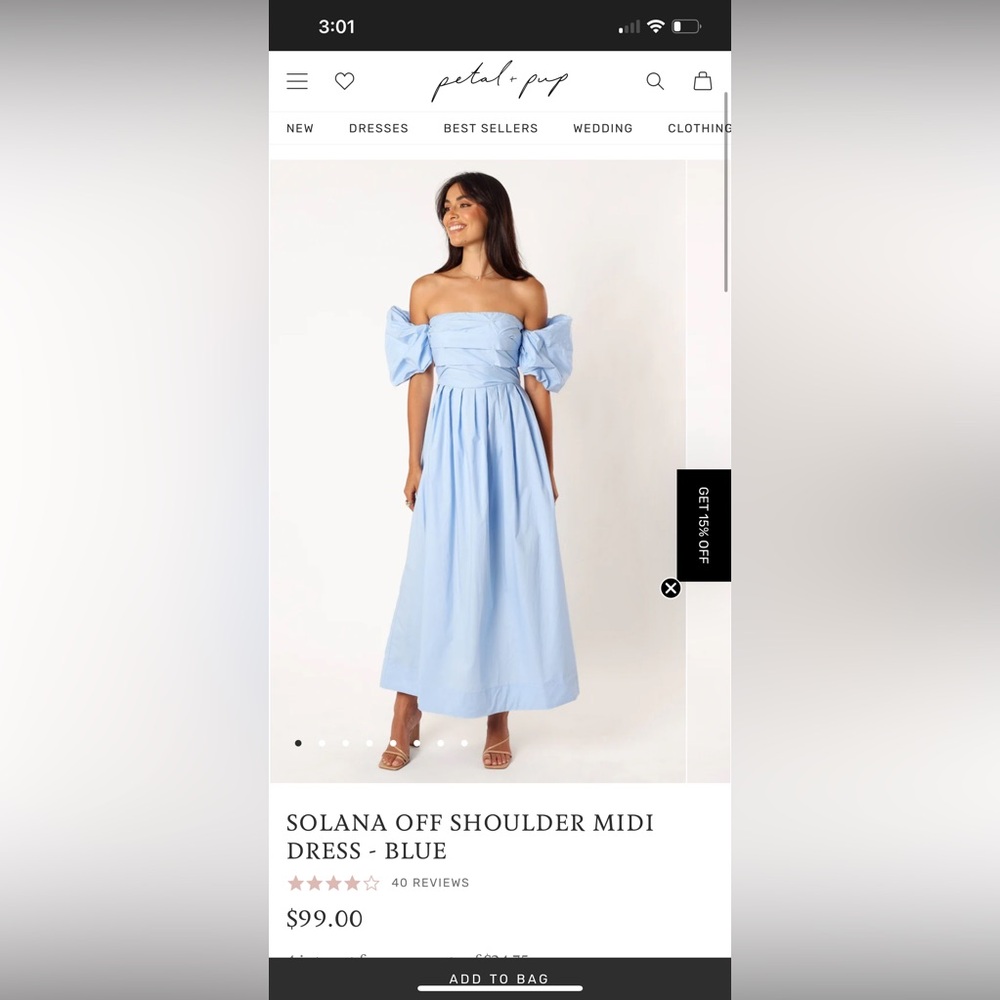 Petal & Pup Blue Off Shoulder Midi Dress